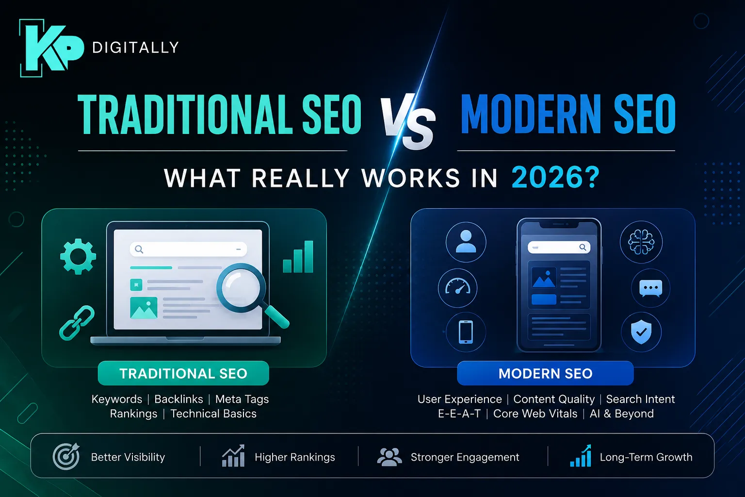 Modern SEO and traditional SEO comparison infographic
